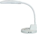 A white desk lamp with a usb port in the middle.