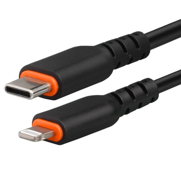 A black and orange cable is connected to the other side of the cable.