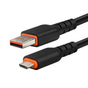 A black and orange cable with an end to end connection.