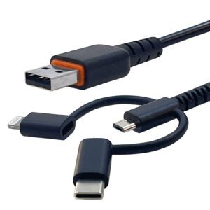 USB-A to 3-in-1 (microUSB, USB-C, Lightning) cable