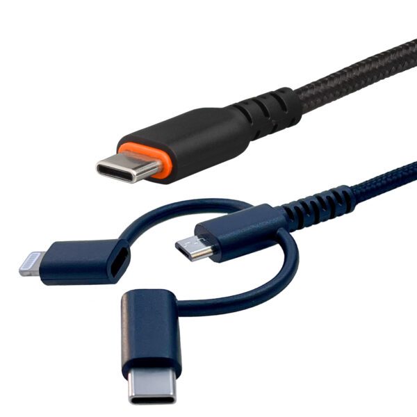 A black and blue cable with an orange end.