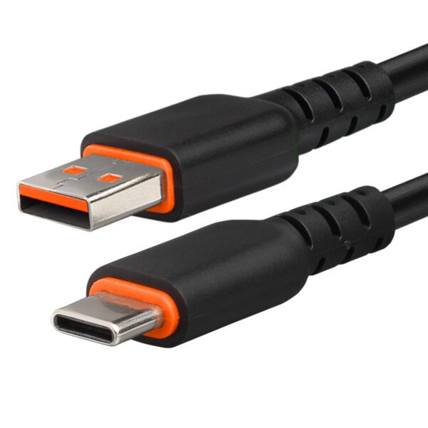 A black and orange cable with a usb connector.