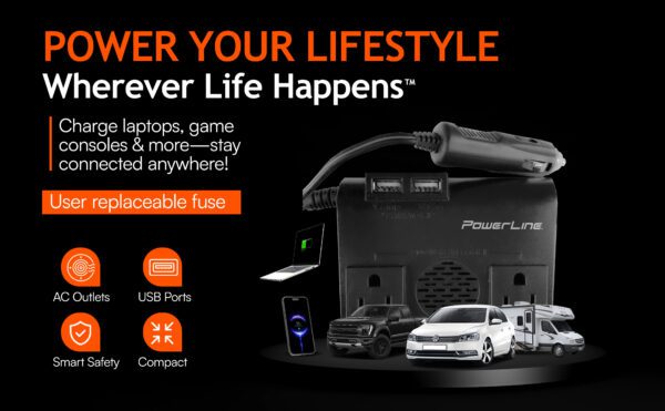 PowerLine Car Inverter <br>(150/200W, 2 AC Sockets, 2 USB A Ports, VPS 12V pass-through) <h4>Model: 90359</h4> - Image 7