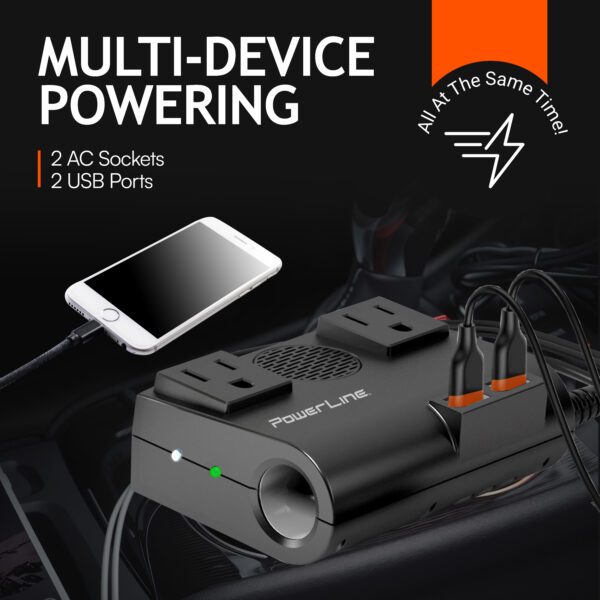 PowerLine Car Inverter <br>(150/200W, 2 AC Sockets, 2 USB A Ports, VPS 12V pass-through) <h4>Model: 90359</h4> - Image 8