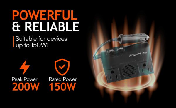 PowerLine Car Inverter <br>(150/200W, 2 AC Sockets, 2 USB A Ports, VPS 12V pass-through) <h4>Model: 90359</h4> - Image 9