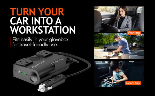 PowerLine Car Inverter <br>(150/200W, 2 AC Sockets, 2 USB A Ports, VPS 12V pass-through) <h4>Model: 90359</h4> - Image 12